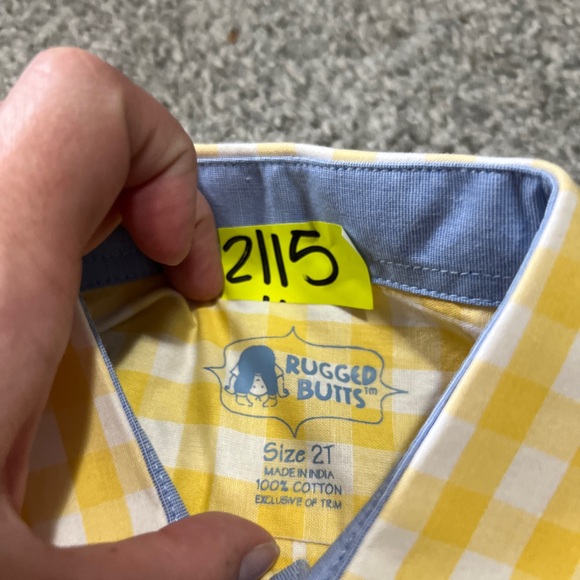 Rugged butts shirt boys 2T yellow white button down checkered plaid classic - Picture 5 of 9